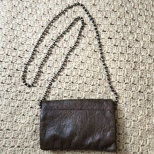 Free People Duet Brown Buffalo Leather Crossbody Clutch Bag
